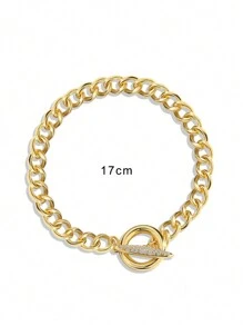 Charm-In 1 pieza Elegante pulsera de eslabón cubano para mujer, joyería de latón chapada en oro con circonita cúbica, adecuada para fiestas y bodas, regalo para la madre, Día de San Valentín