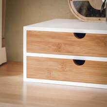 SoBuy FRG180-WN Kaffeekapsel Box aus MDF und Bambus Kapselständer mit 2 Schubladen Aufbewahrungsbox Kapselspender Schubladenbox Schreibtischorganizer