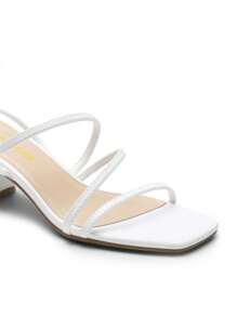 Womens Block Heels Thin Strap Square Open Toe Dressy Chunky Low Heeled Sandals For Party Wedding Evening - 白色 - 查看 6