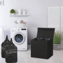SimpleHouseware Double Laundry Hamper With Lid And Removable Laundry Bags, Black