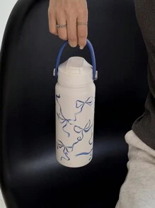 1 个容量 600ml-800ml-1000ml-1300ml，蓝色蝴蝶结图案不锈钢双层真空保温瓶，保温杯，烧瓶，平底杯，咖啡杯，茶壶，户外运动水壶，适用于家庭、户外、汽车、学校、办公室、返校、生日礼物、母亲节礼物、情人节礼物、节日礼物