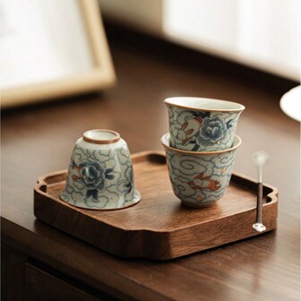1pc Exquisite Household Ceramic Tea Cup, Imitation Ru Kiln Crackle Blue And White Pattern Back To School