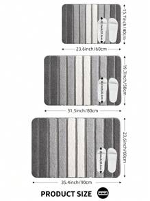 1pc Rectangle Grey Gradient Stripe Pattern Anti-Slip Tpr Backing Soft And Absorbent Bathroom Mat, Machine Washable And Hand Washable, Easy To Clean Home Bathroom Decor Bath Rug Floor Carpet Outdoor Rug Door Mat Fall Decor Bathroom Accessories Back To School Entryway Decor - Grey - View 3