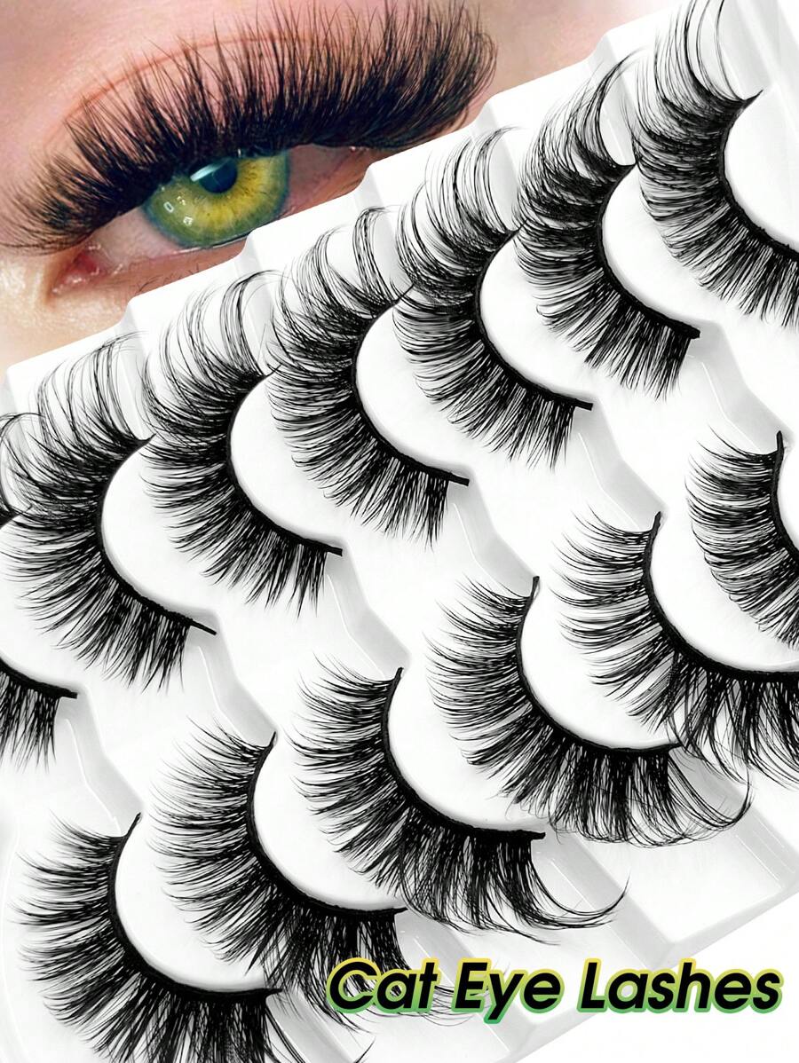 Rikuaild Cat Eye Eyelashes 7 Pairs Fluffy False Eyelashes Fox Eye Lashes Faux Mink Lashes Natural Look Eyelashes Lash Extension Makeup