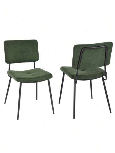 Meubles Cosy Set Of 2 Retro Dining Room Chairs With Back Upholstered Seat In Fabric Metal Legs For Kitchen Living Room Bedroom Office, Green, 45.5x54x82cm