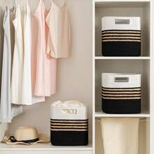 Set Of 4 Storage Cubes 11 X 10.5 X 10.5 In, Water Hyacinth Storage Bins For Shelves, Toys, Book, Storage Baskets With Handles, Cotton Rope Woven Baskets For Organizing, Brownhalloween - 黑色 - 查看 3