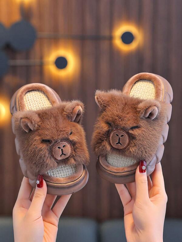 Papuci de casă pentru copii, drăguți, cu desene animate Capybara, universali, pentru patru sezoane, pentru agrement în interior și în aer liber, confortabili, antiderapanți, cu fund moale