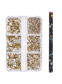 6-Compartment Pointed Bottom Rhinestone Nail Art Decorations, Mixed Assortment Of Pointed Bottom Rhinestones, Colorful Rhinestones, Pointed Bottom Round Rhinestones, Nail Jewelry Accessories Nails Nail Supplies Nail Gems - Multicolor - View 10
