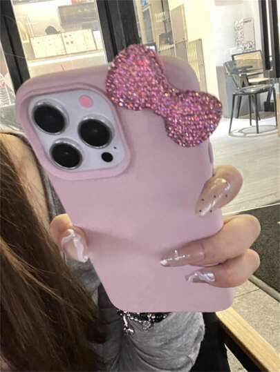 Cartoon Cute 3D Rhinestone Bow Creative Fashion Lychee Pattern Phone Case Compatible With Apple 17/16/15/14/13 Pro Max, 12mini/13mini, 11 Pro, X XR