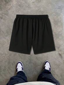 男士黑色时尚字母与蜘蛛印花休闲宽松短裤 - 黑色 - 查看 3