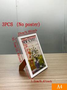 3pcs Wooden Frame Beech Painting Frames, Home Decoration Material, Excluding Posters Gifts Birthday Graduation - Multicolor - View 8