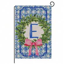 1pc, Chinoiserie Garden Flag, Name Initial Flags, Chinoiserie & Bow Flags, Boxwood Wreath, Yard Family Last Name Flag, 12x18 Inches, Perfect For Thanksgiving, Christmas, And New Year Outdoor Decorations, Home And Scene Decor, No Flagpole Included