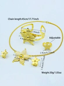5 stuks/set Midden-Oosterse stijl gouden bloemen ketting, ring, armband, oorbellen bruidssieradenset