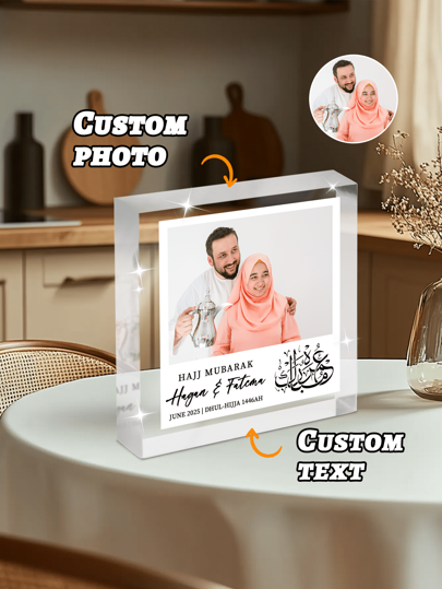 Bloco de Foto Acrílico Personalizado Hajj Mubarak - 11 estilos, Presentes Islâmicos Personalizados, Personalize seu Presente Islâmico com Foto e Texto, Presente Umrah Mubarak, Presente de Fotografia, Ramadã, Eid Mubarak, Pai, Esposa, Mãe, Presente Personalizado