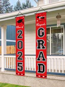 1 par de díptico de pilar de graduación con tema, bandera de puerta roja, díptico de puerta de graduación, pancarta colgante de felicitaciones de graduación, decoración colgante de puerta de clase de 2025 felicitaciones, decoración de fiesta de graduación, suministros de decoración del hogar de temporada de graduación - Rojo - Ver 2