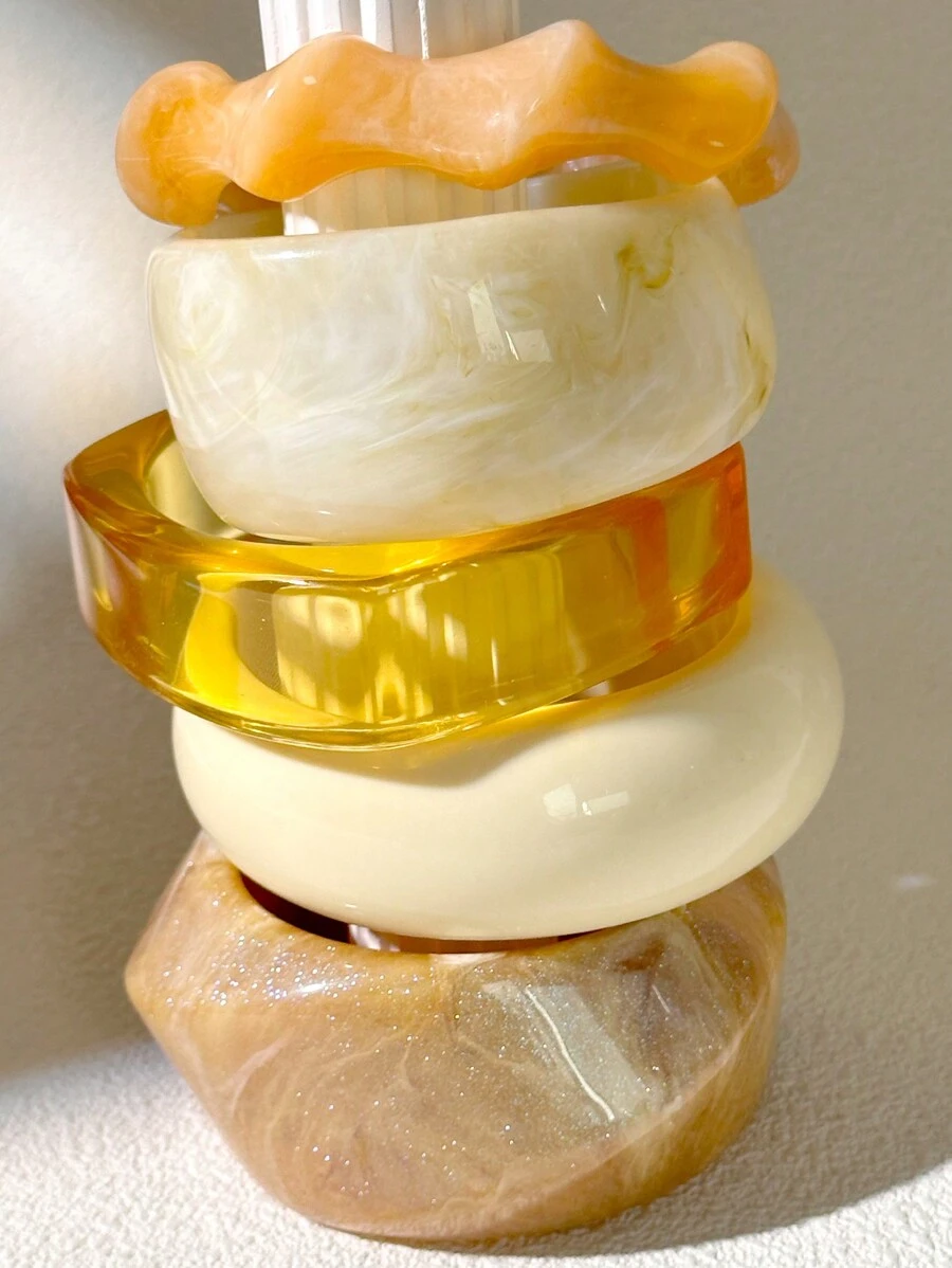 1 件女士不对称圆形树脂手镯，暖色系列，优雅，适合作为送给家人和朋友的礼物