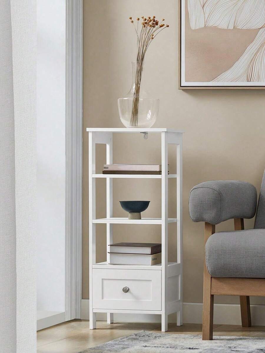SoBuy FBT91-W, Bàn phụ, Bàn cuối, Bàn điện thoại, Đèn bàn, Bàn sofa, Bàn đầu giường có 3 kệ và 1 ngăn kéo, Rộng 30 X Sâu 28 X Cao 74cm Trang trí phòng tắm gia đình, Bộ sắp xếp phòng tắm Phụ kiện phòng tắm mùa hè - trắng - Xem 1