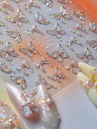 1 pieza Pegatina de arte de uñas de mariposa brillante, pegatina de uñas de mariposa delicada, pegatina decorativa de uñas duras y finas para manualidades