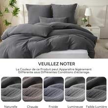 Parure de lit double en mousseline de coton gris foncé 140x200, 1 housse de couette & 1 taies d'oreiller 80x80