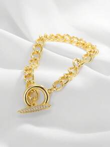 Charm-In 1 pieza Elegante pulsera de eslabón cubano para mujer, joyería de latón chapada en oro con circonita cúbica, adecuada para fiestas y bodas, regalo para la madre, Día de San Valentín
