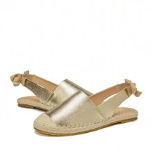 Women's Closed Toe, Elastic Back Heel Rope, Sparkly Material, Wedge Heel Sandals - Gold - View 9