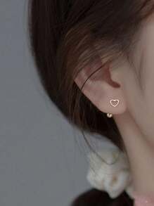SENLANSP 1 par de aretes tipo earcuff con corazón hueco, aretes de tornillo retorcido para hueso de la oreja