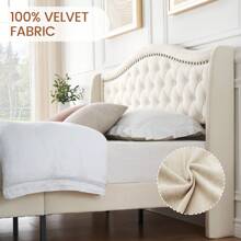 Upholstered Platform Bed Frame With Tall Headboard 47.2", Queen Bed With Velvet Button Tufted & Nailhead Trim Wingback Headboard, Luxurious Arched Footboard - White - View 6