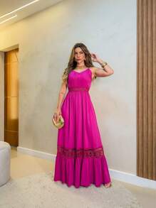 Vestido de Ferias Longa Viscolinho - Coral - Visão 1