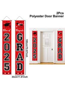 1 par de díptico de pilar de graduación con tema, bandera de puerta roja, díptico de puerta de graduación, pancarta colgante de felicitaciones de graduación, decoración colgante de puerta de clase de 2025 felicitaciones, decoración de fiesta de graduación, suministros de decoración del hogar de temporada de graduación - Rojo - Ver 10