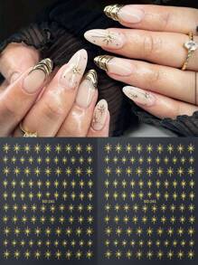 3D Star Nails Art Stickers Starlight Stylish Y2K Styles Self Adhesive Decals Nail Sliders Black White Golden Silvery Stickers For Women Girls Luxury Manicure Decoration