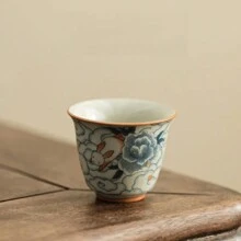 1pc Exquisite Household Ceramic Tea Cup, Imitation Ru Kiln Crackle Blue And White Pattern Back To School - Multicolor - View 10