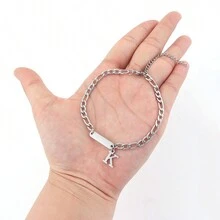 1条新款经典字母长条银色不锈钢费加罗链男士手链 - 銀色 - 查看 3