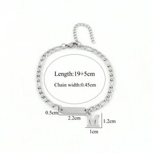 1条新款经典字母长条银色不锈钢费加罗链男士手链 - 銀色 - 查看 2