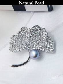 1pc Natural Cultured Freshwater Pearl Brooch, Angel Wings & Ginkgo Leaf Flower Scarf Clip, Elegant Lady Western Jewelry Accessory, Beach, Pride, Birthday, Graduation Gift