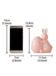 1 Peça Estatueta Cerâmica de Coelho Segurando Ovo, Branco/Rosa, Estilo Minimalista Fofo, Decoração de Páscoa, Adequado para Mesa de Escritório, Casa, Cozinha, Quarto, Sala de Estar, Enfeite Festivo