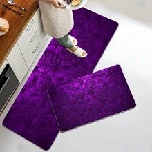 1pc Floral Pattern Bath Mat, Soft Plush Fabric Surface, Home Decorative Anti-Fatigue Floor Mat For Bathroom, Kitchen, Entryway, Classic Luxury Style, Comfortable Underfoot, Relieve Foot Fatigue Home Bathroom Decor Bath Rug Floor Carpet Outdoor Rug Door Mat Fall Decor Bathroom Accessories Back To School Entryway Decor - Purple - View 5