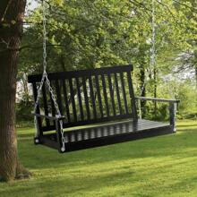 2-Seater Hanging Porch Swing Outdoor Patio Swing Chair Seat With Slatted Build And Chains, 440Lbs Weight Capacity, Black - Multicolor - View 2