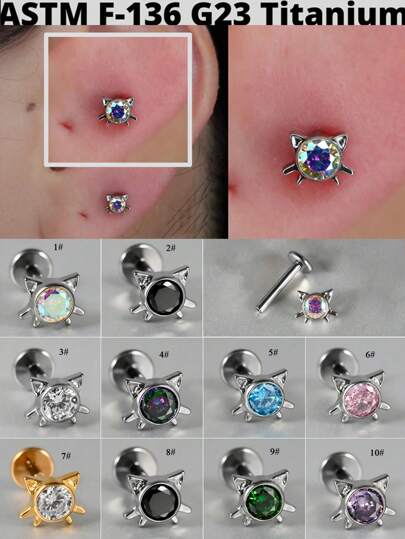 1 件钛合金猫用氧化锆唇环耳软骨耳屏内螺纹 Cz 耳轮耳垂耳环耳甲穿孔珠宝