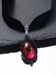 Eterna Glow 1PC Handmade Black Velvet Vintage Collar Necklace, Gothic Style Halloween Gift - Red - View 4