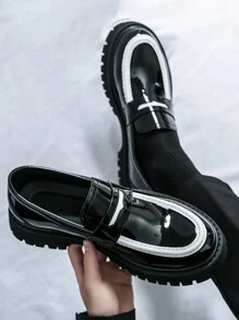 男士一脚蹬乐福鞋，厚底，英伦风格，时尚办公和休闲装 - 黑與白 - 查看 2