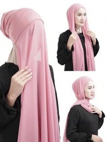 1pc Women's 2-In-1 Convenient Headscarf, Fashionable Crinkle Viscose Headwrap With Undercap, Versatile Muslim Daily Wear - Multicolor - View 13