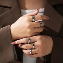 5pcs/Set Minimalist Stainless Steel Spider Roman Numerals Chains Decorative Ring Set Suitable For Man Daily Use And Fashionable Jewelry Gifts Summer Vacation Jewelry