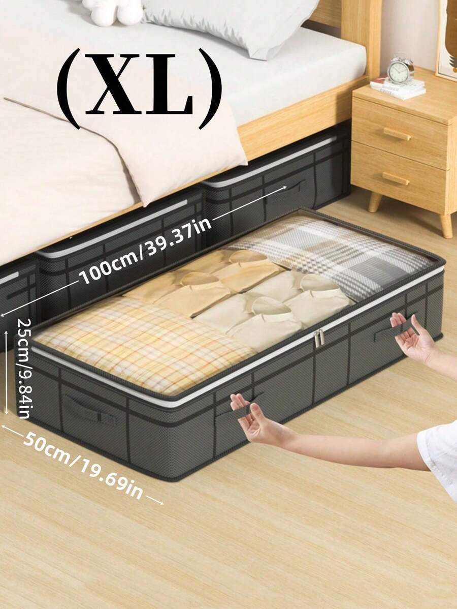 1pc Large Capacity 125L Grey Foldable Fabric Storage Bag, Waterproof And Dustproof Clothes Quilt Organizer Bag, Suitable For Storage In Home, Bedroom, Wardrobe - Multicolor - View 1