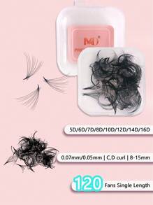 120 Pramade-fläktar 5D 10D 20D D-böjning, enkel längd, fack 8-15 mm böjning D - Färdiga fransfläktar för ögonfransförlängning, fluffiga volymfransar, handgjorda färdiga ögonfransfläktar, lösa färdiga fläktar, fransförlängningar, franskluster, ögonfranskluster, individuella ögonfransar, fransar, lösögonfransar - D - Visa 3