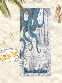 Multiple Sizes To Choose From, Individually Packaged, Hand-Painted Octopus Patterned Beach Towel With Strong Water Absorption And Lightweight, Perfect For Outdoor Sports Use. This Classic Custom Beach Towel Can Be Customized With Text To Express Desire Or Love, Making It The Perfect Gift For Family And Friends. - Multicolor - View 1