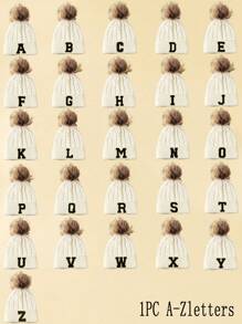 1pc Kids Letter Fuzzy Ball Beanie Hat, Winter - White - View 2