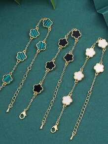3pcs/Set Women's Fashion Clover Lucky Flower Acrylic Bead Bracelet Sets, Daily Wearable Accessories - Multicolor - View 3