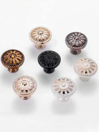 4 件装复古欧式橱柜门把手，适用于抽屉、衣柜、橱柜门、梳妆台，单孔五金配件带螺丝，锌合金材质