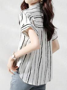 YUXIN Áo sơ mi nữ tay ngắn cổ bẻ kẻ sọc dáng rộng chất lượng cao mùa hè màu trắng - trắng - Xem 7