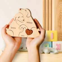 1pc,Family Dog Puzzle, Personalized Wooden Puzzles With 2-5 Family Members Names, Perfect Birthday Anniversary Wedding Gifts For Women Men Graduation - Apricot - View 4